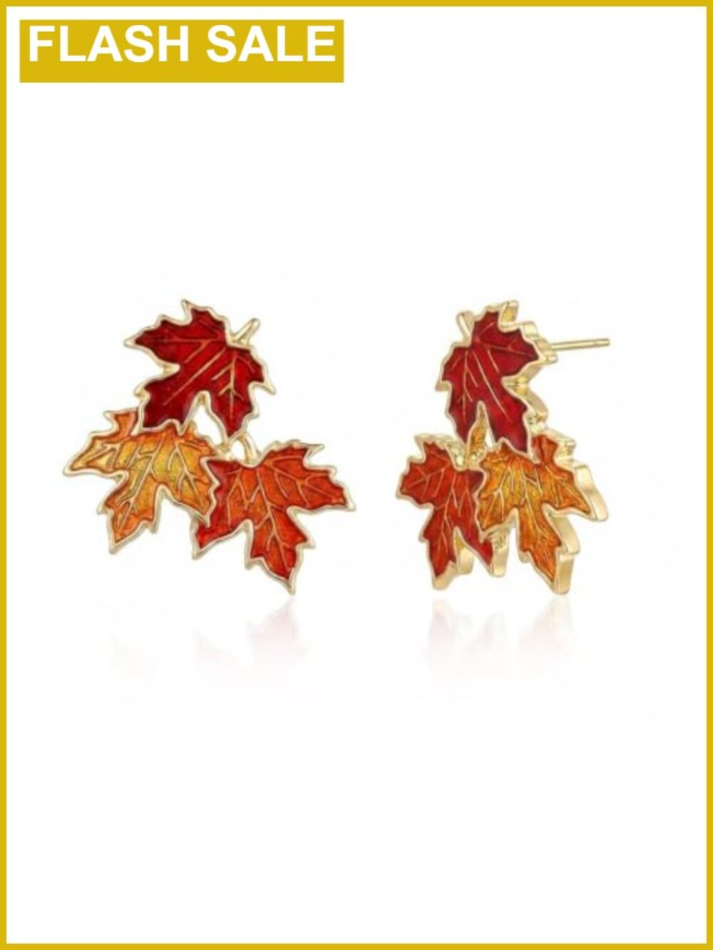 Dainty Maple Leaf Stud Earrings Red Enamel Fall Jewelry for Women